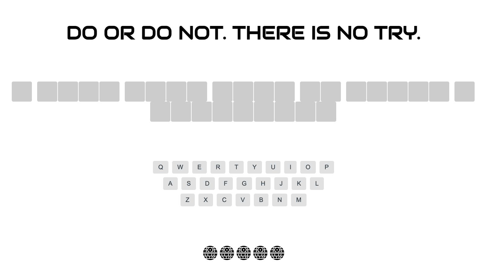 Star Wars Quote Guessing Game landing page.