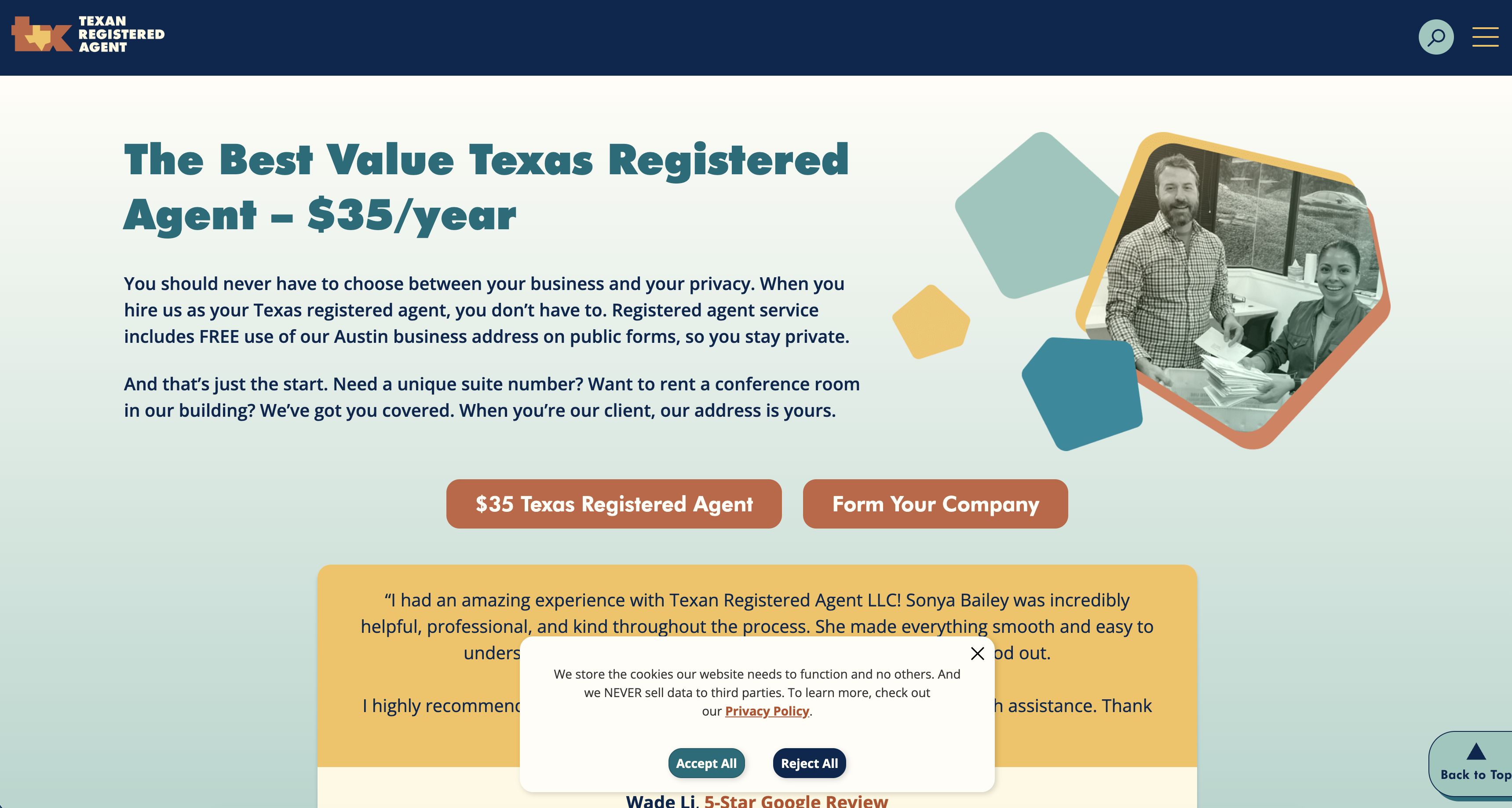 Texas Registered Agent landing page.